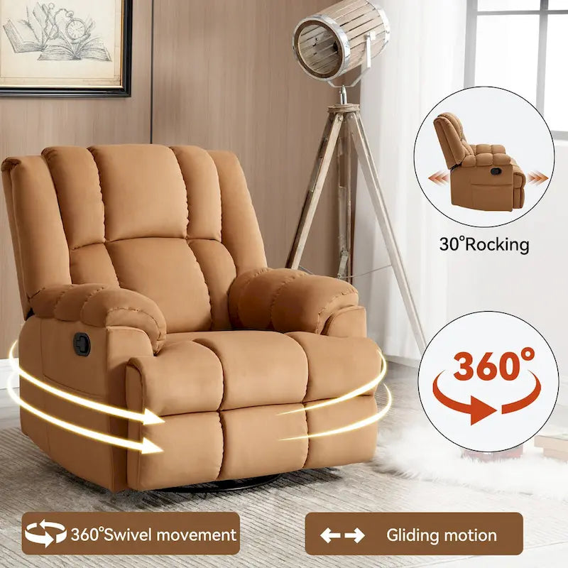 Extra-Large Swivel Rocker Recliner with Footrest and Pockets - Manual Operation - image 24