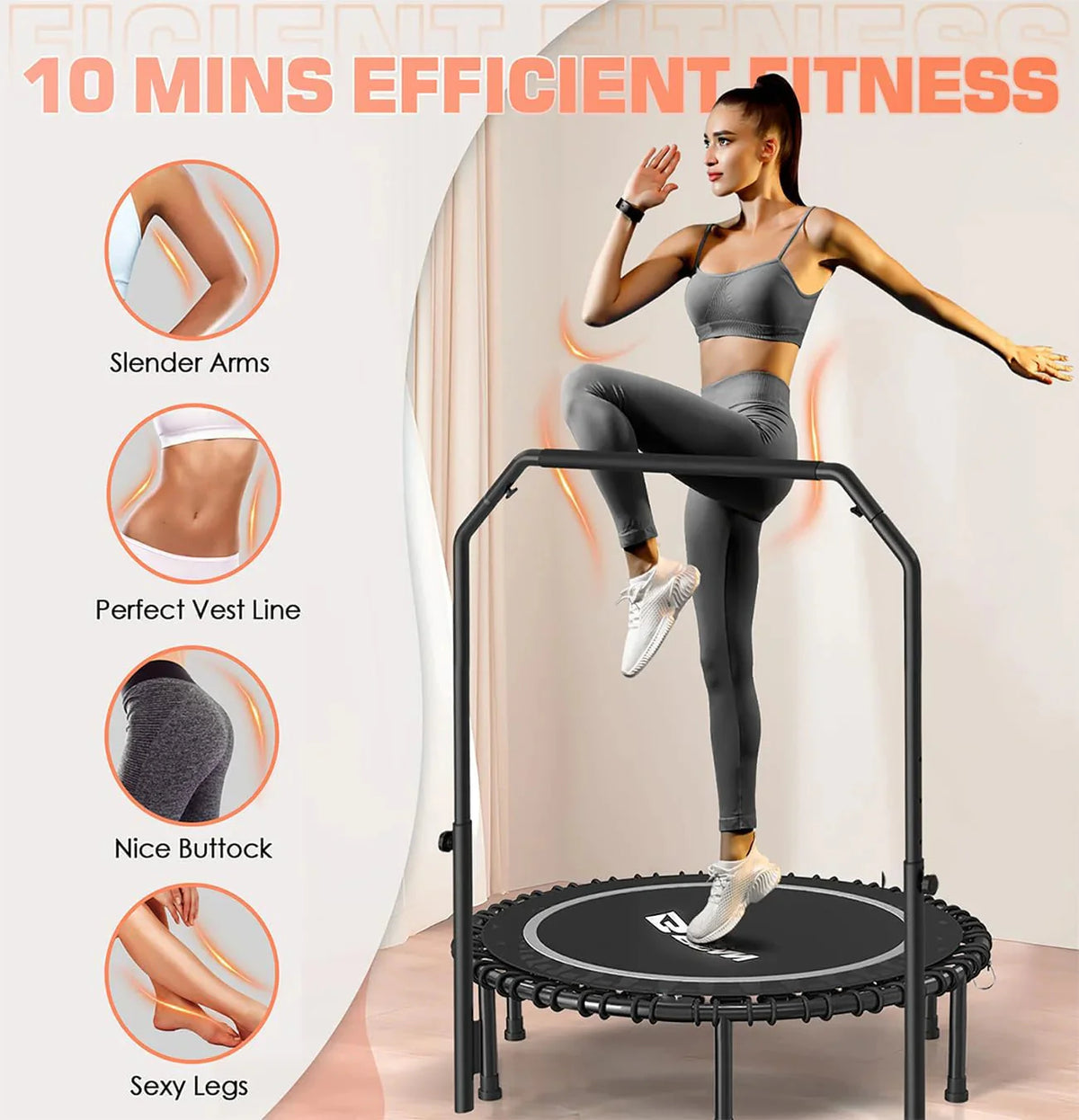 BCAN 450/550 LBS Foldable Mini Trampoline, 40"/48" Fitness Trampoline with Bungees, U Shape Adjustable Foam Handle, Stable & Quiet Exercise Rebounder for Adults Indoor/Outdoor Workout - image 57