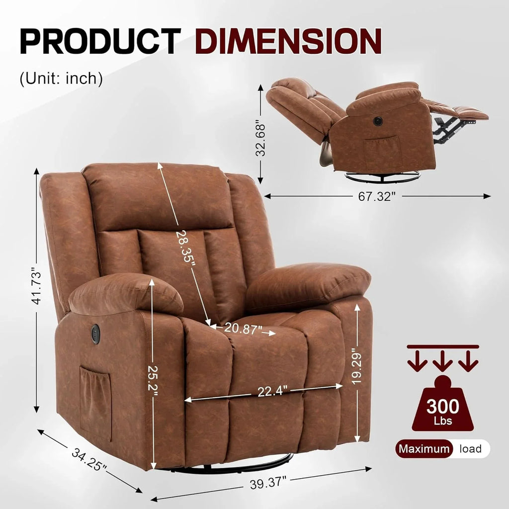 Rocker Recliner, Glider Recliner Chairs for Adults, 360° Swivel Rocking Chair with Massage and Heating, Nursery Chair with Storage and USB Charging for Living Room, Bedroom, Nursery - image 40