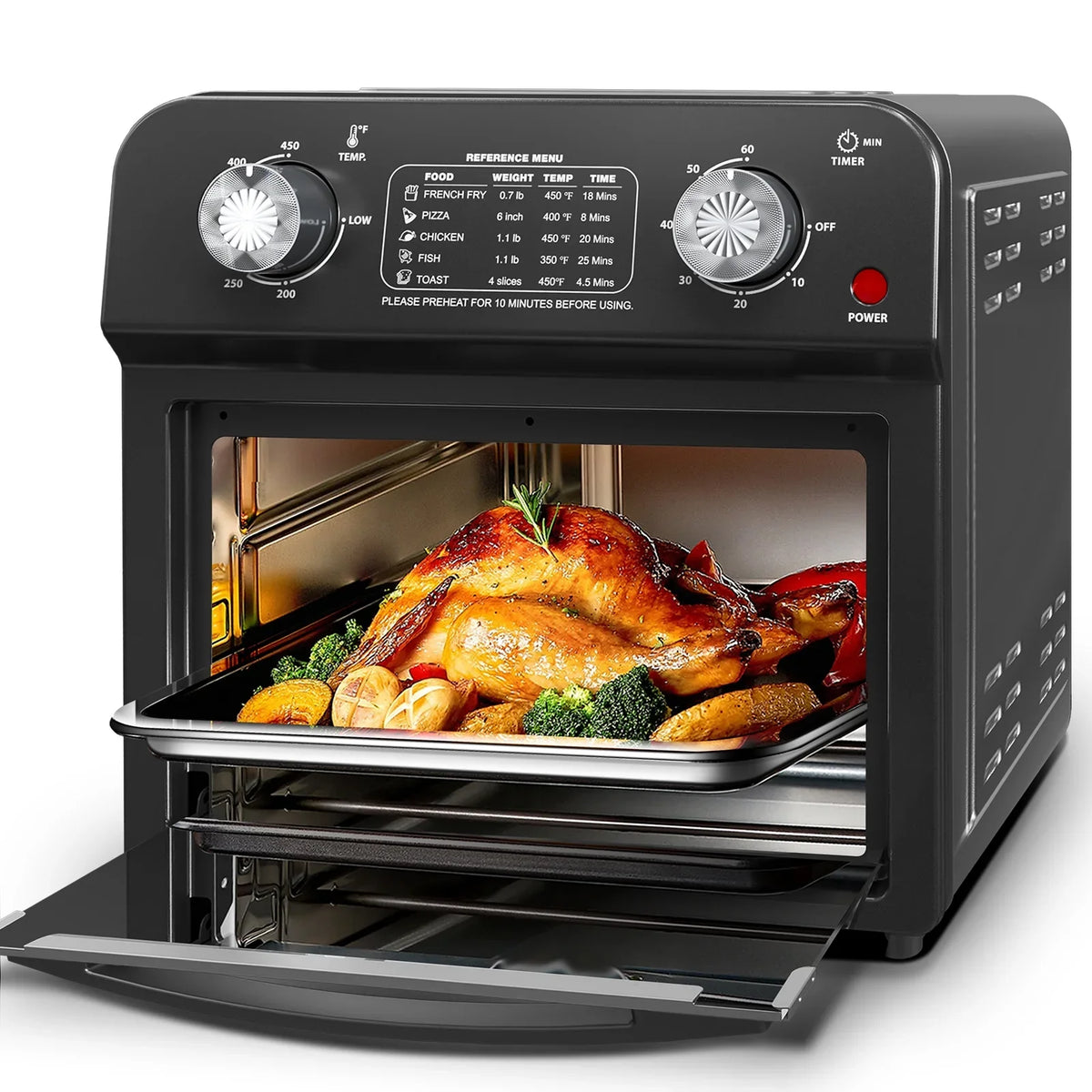 PlumChef 13 Quart 4 Slices Air Fryer Convection Toaster Oven, 1500W, 7 in 1 Multifunction with Roast, Bake, Grill, Broil, Toast, Dehydrate, Defrost - image 15