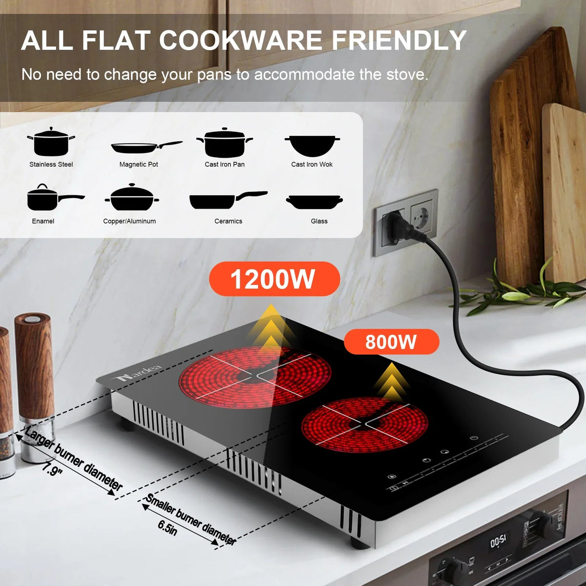 Double Burner Electric Cooktop Hot Plates for Cooking, 110V Plug in Portable Electric Stove Top - image 4