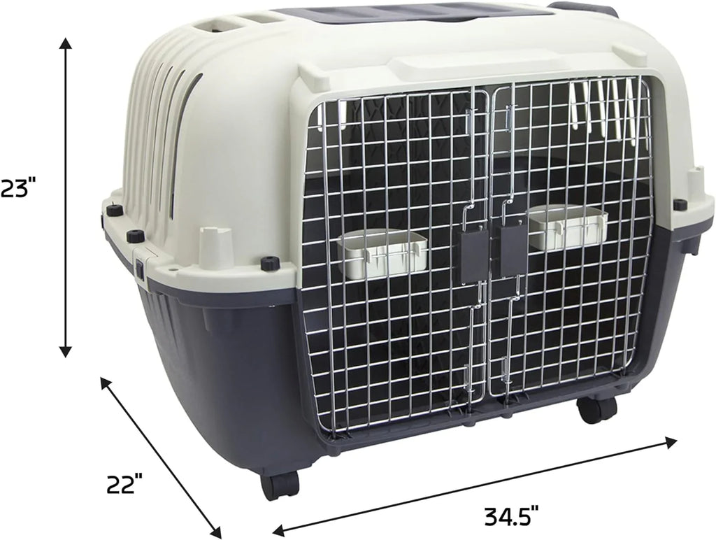 Designs Plastic Kennels Rolling Plastic Airline Approved Wire Door Travel Dog Crate, XXX-Large, Gray - image 11