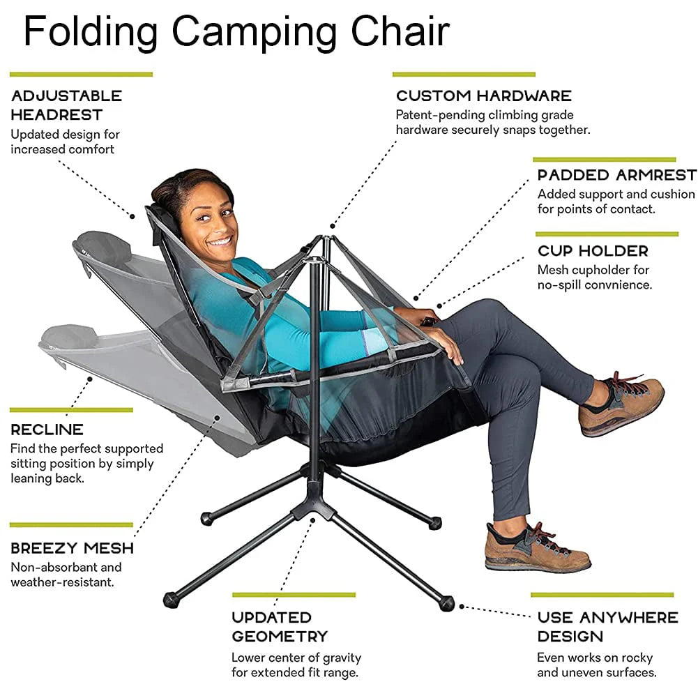 VEANERWOOD Hammock Camping Chair Folding Rocking Chair with Pocket Steel Heavy Duty Portable Camping Chair with High Back Out
