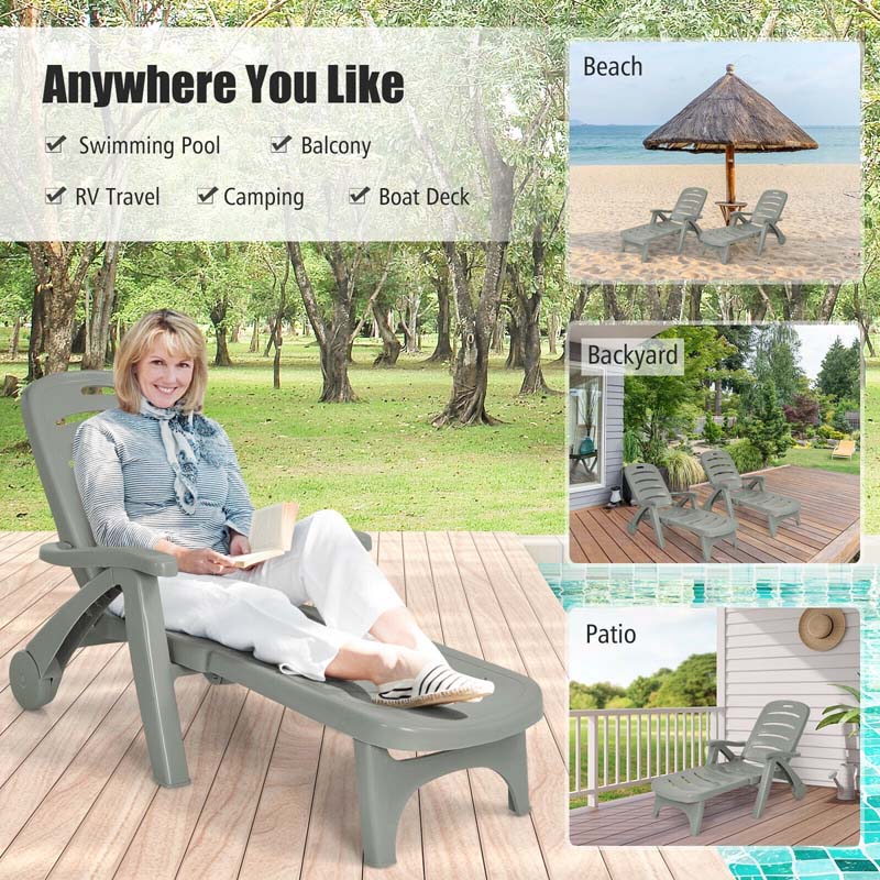Rolling Folding Plastic Pool Lounge Chair With Armrests 5 Position Outdoor Sun Lounger Patio Deck Chair Beach Chair - Comfort