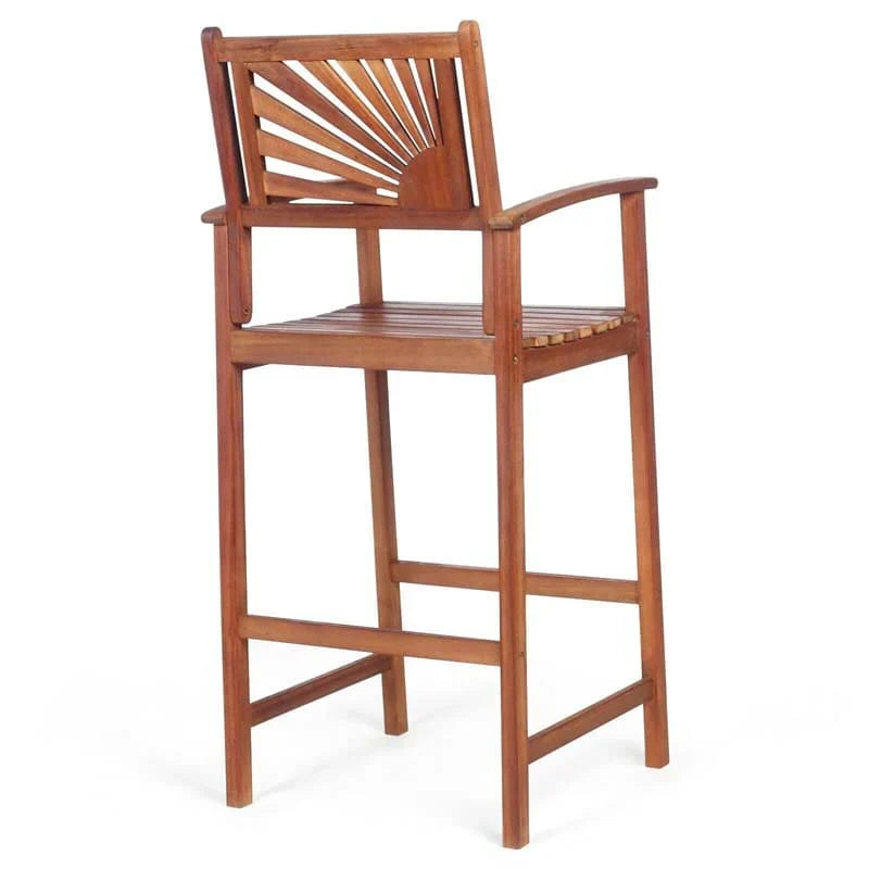 2 Pack Acacia Wood Bar Stools Outdoor Patio Bar Chairs With Sunflower Backrest Amp Curved Armrests - Comfortable And Ergonomi