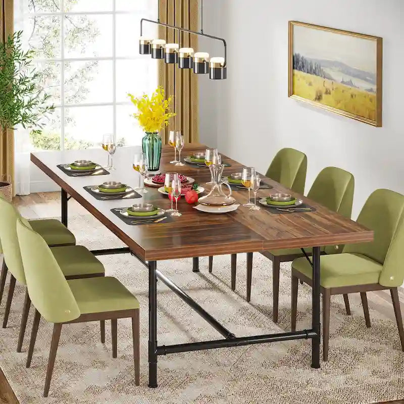 70.9-Inch Rustic Rectangle Dining Table with Metal Tube Frame - image 9