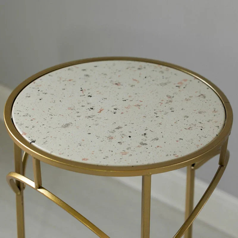 Set of 3 Decorative Gold Metal Round Plant Stands with Modern White Marble Top - Stylish End Side Tables - image 9