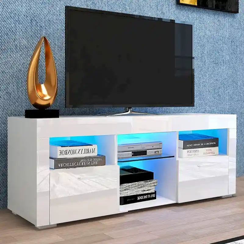 Contemporary LED TV Stand Media Console with Illuminated Features - High Gloss Finish, 51L x 14W x 16H inches - image 1