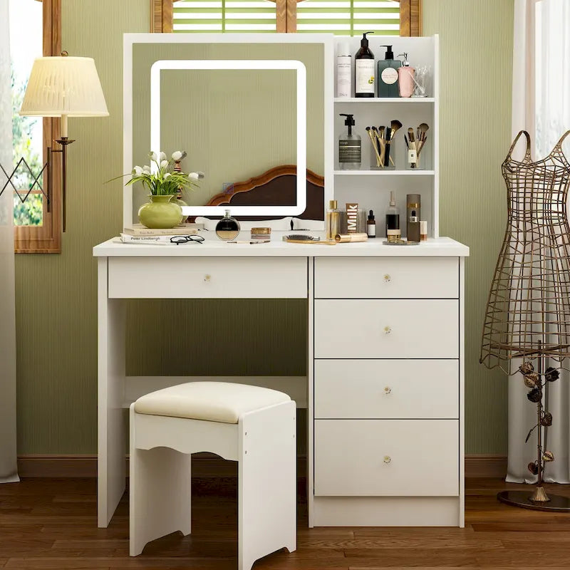 39.4-Inch Makeup Vanity Set with Stool and Touch Light Mirror - image 2