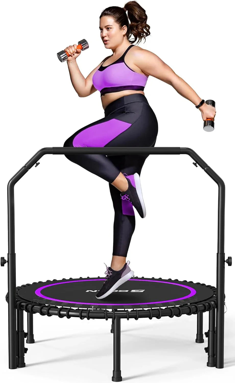 BCAN 450/550 LBS Foldable Mini Trampoline, 40"/48" Fitness Trampoline with Bungees, U Shape Adjustable Foam Handle, Stable & Quiet Exercise Rebounder for Adults Indoor/Outdoor Workout - image 12