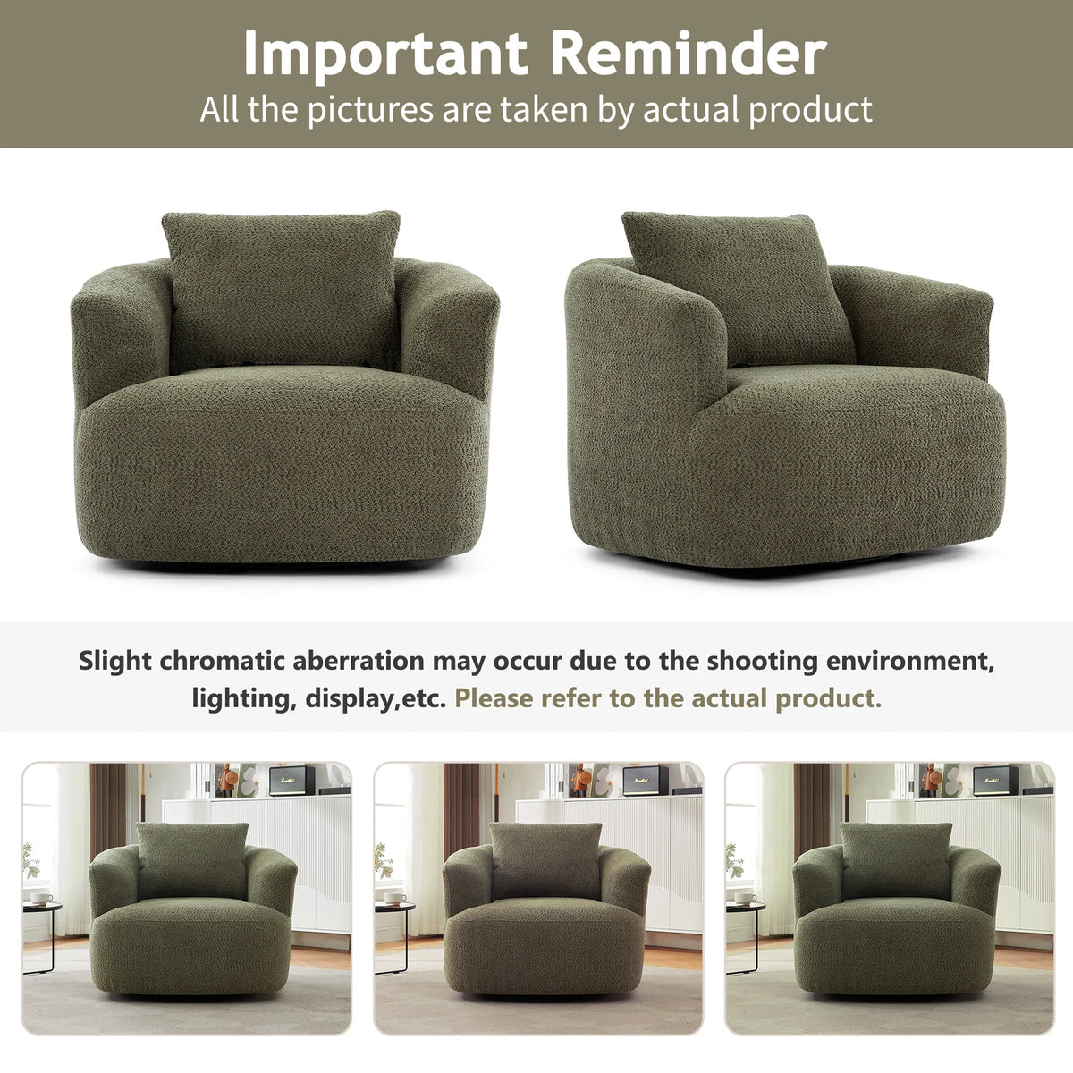 Harper & Bright Designs 360- Swivel Accent Chair, Barrel Chair Swivel Upholstered Sofa Chair with Cushion for Living Room Office, Beige - image 33
