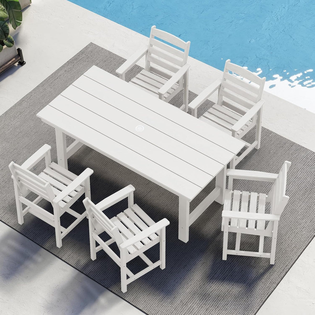 SERWALL 7-Piece Patio Table Set, Outdoor HDPE Dining Furniture with Umbrella Hole, All Weather Table and Chairs for Lawn, Garden, Poolside, Aruba - image 23