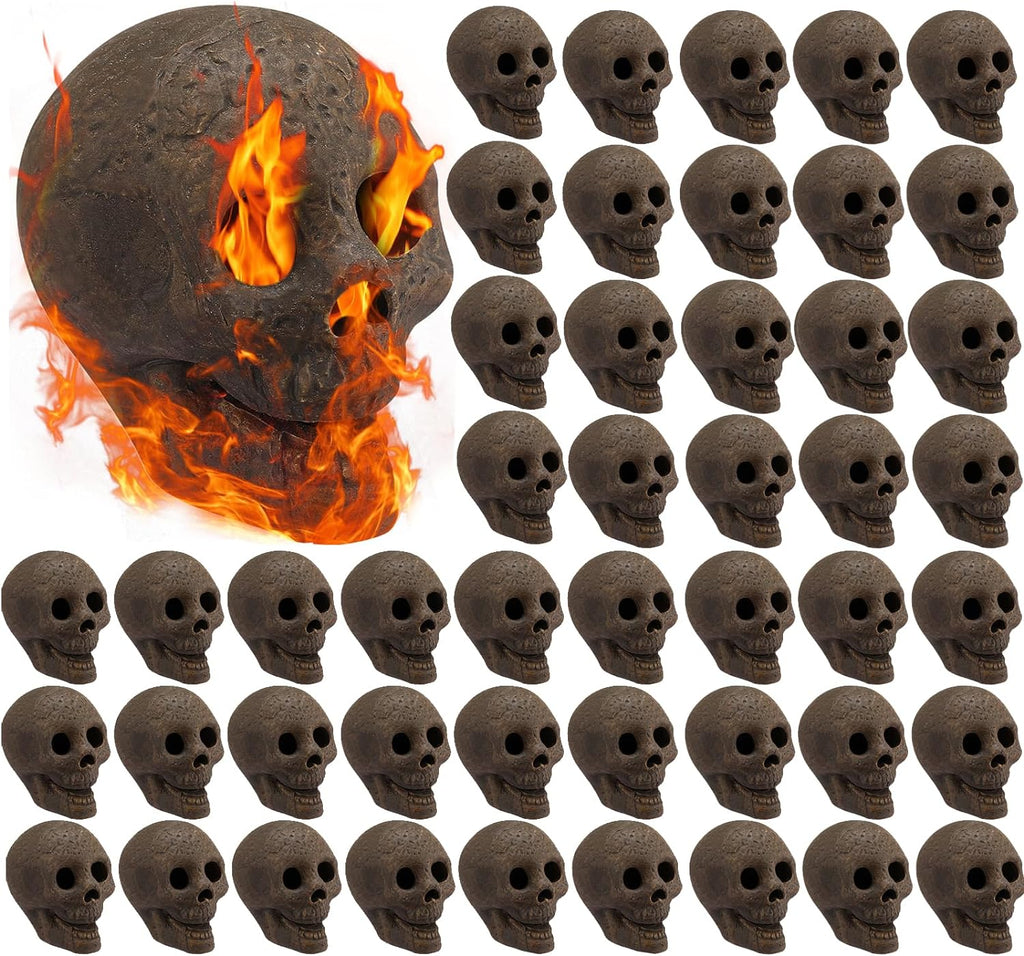 48-Pack Fire Pit Skulls, Halloween Skull Stone Decorations
