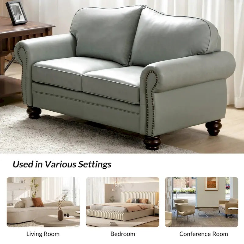 Angel Transitional Genuine Leather Sofa with Tufted Backrest by HULALA HOME - image 27