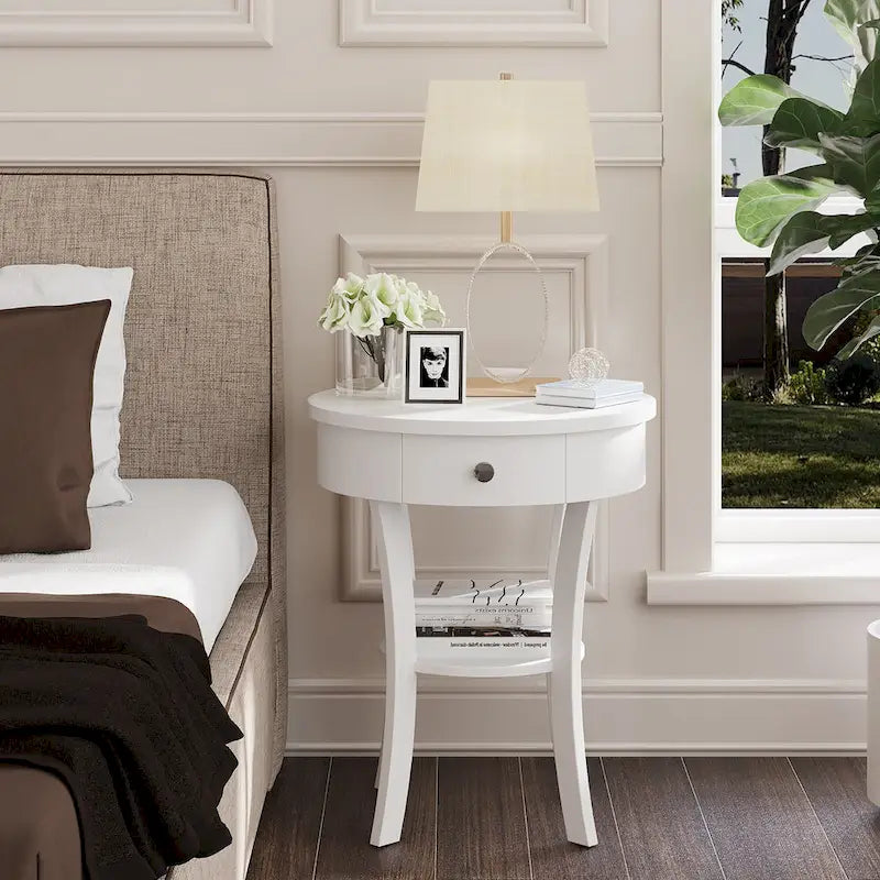 Costway Round 2-Tier Side Table - Versatile Nightstand for Bedroom and Living Room - image 12