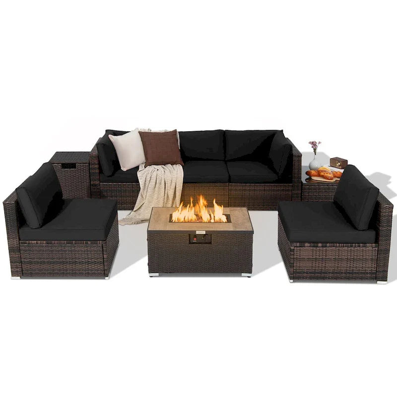 8PCS Patio Rattan Furniture Set Fire Pit Table Tank Holder Cover Deck - image 14
