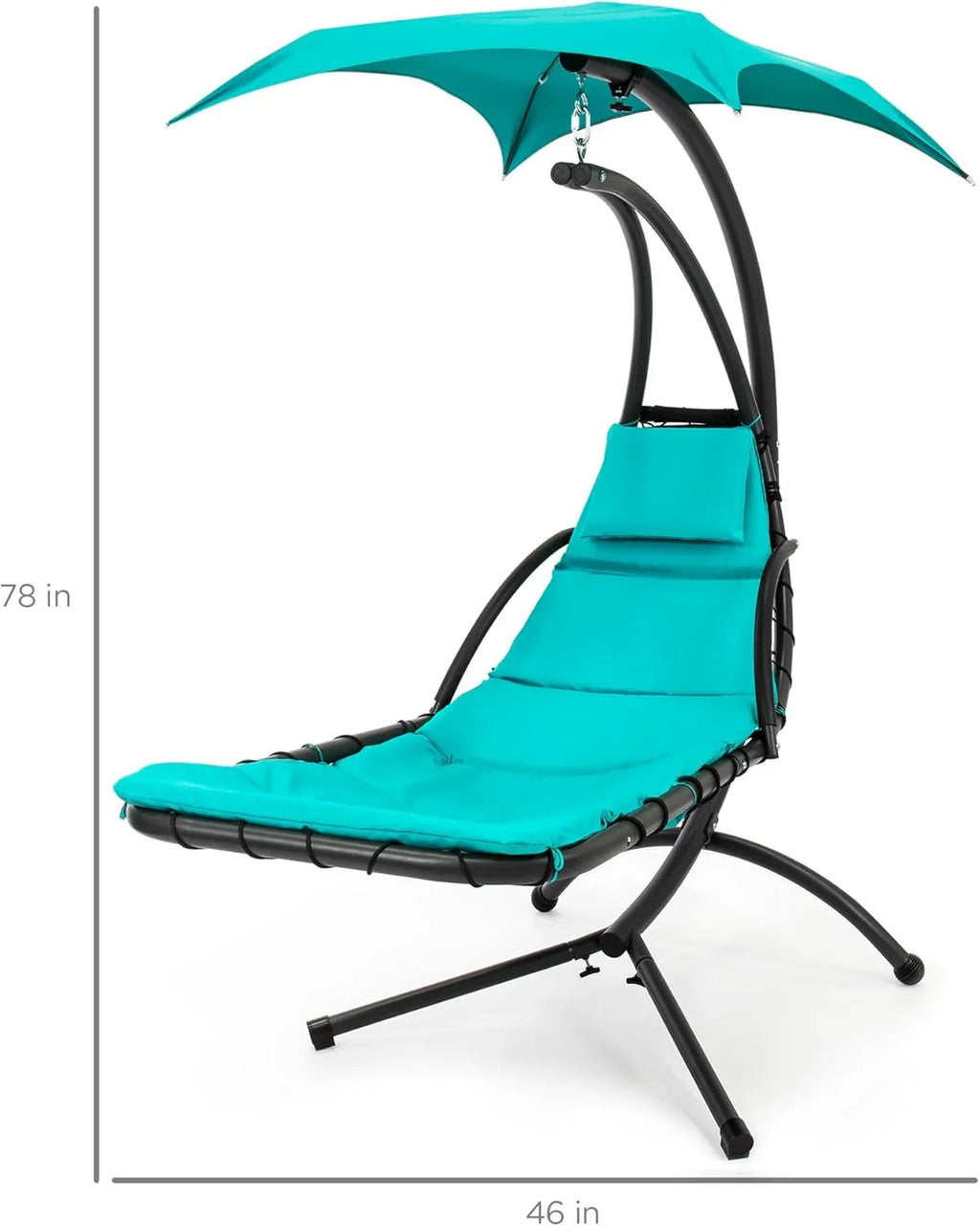 Best Choice Products Outdoor Hanging Curved Steel Chaise Lounge Chair Swing w/Built-in Pillow and Removable Canopy - Charcoal