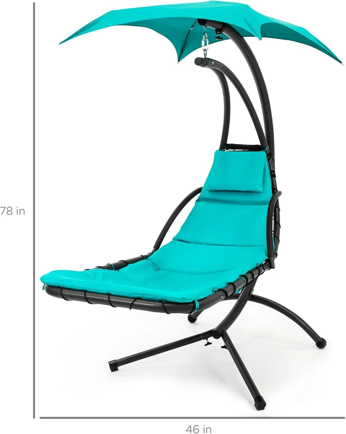 Best Choice Products Outdoor Hanging Curved Steel Chaise Lounge Chair Swing w/Built-in Pillow and Removable Canopy - Charcoal