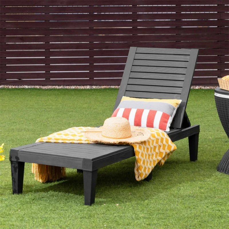 Outdoor Chaise Lounge Chair Patio Recliner Adjustable With 5 Positions Wood Texture Design Waterproof Easy To Assemble - Comf