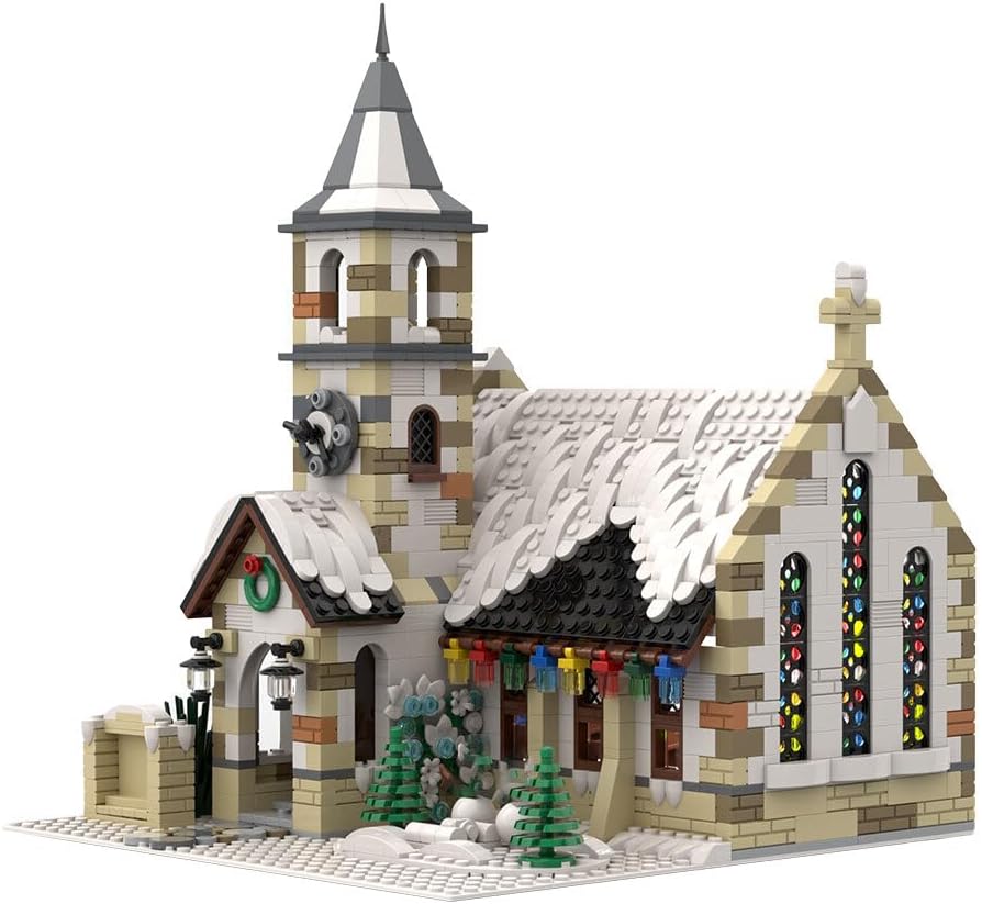 Christmas Country Church Building Kit, MOC-147549 Winter Modular Building Blocks Christmas House Building Block Building Toy 