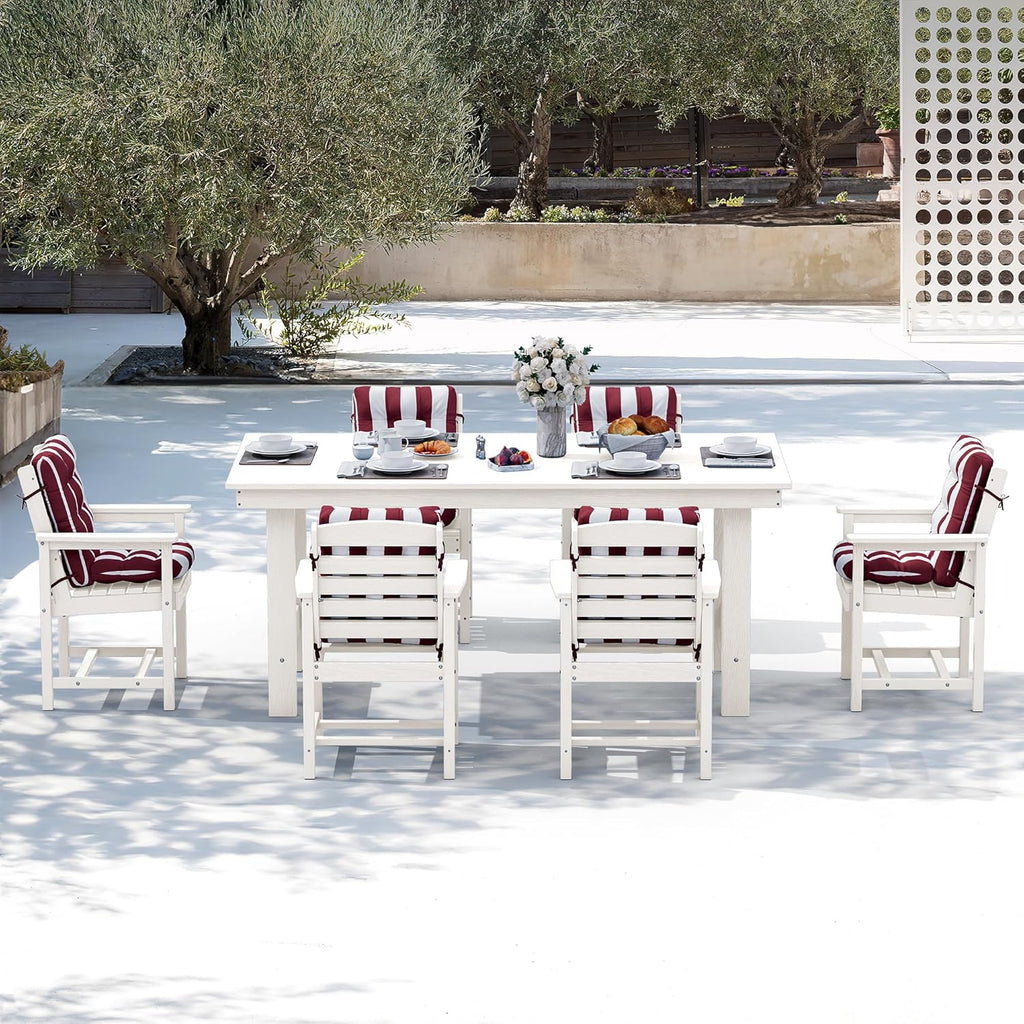 SERWALL 7-Piece Patio Table Set, Outdoor HDPE Dining Furniture with Umbrella Hole, All Weather Table and Chairs for Lawn, Garden, Poolside, Aruba - image 8