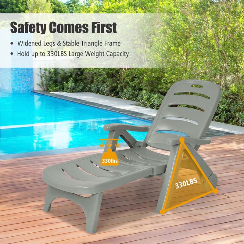 Rolling Folding Plastic Pool Lounge Chair With Armrests 5 Position Outdoor Sun Lounger Patio Deck Chair Beach Chair - Comfort