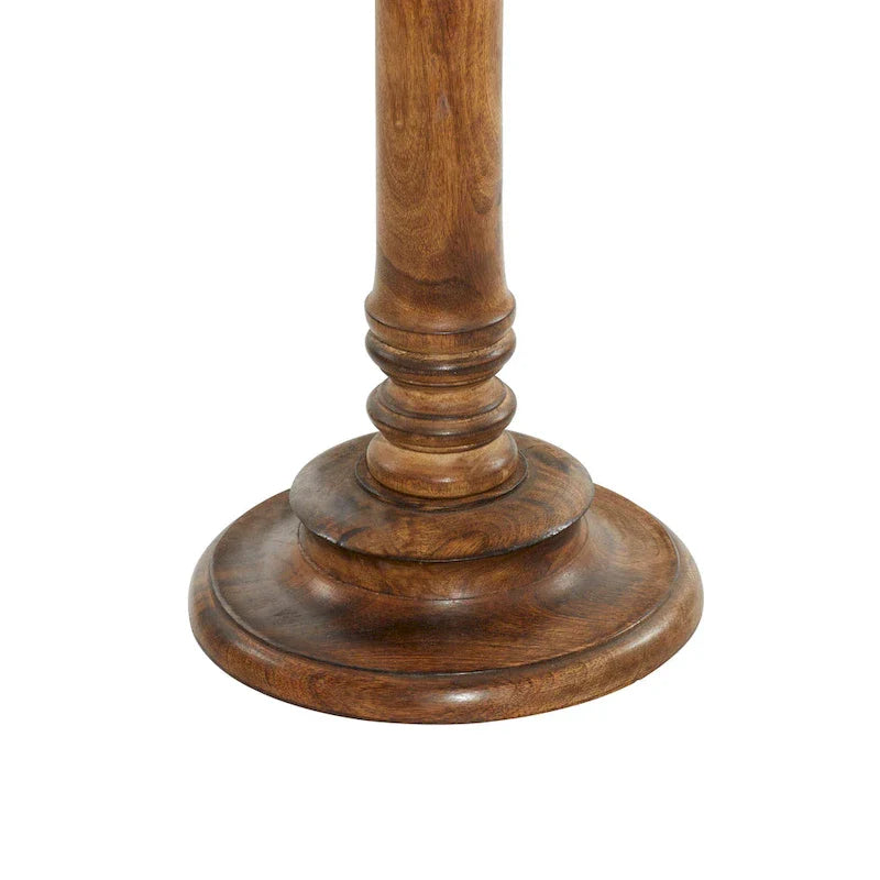 Intricately Carved Dark Brown Mango Wood Accent Table with Elephant or Floral Design and Turned Base - Roche River Decor - image 6