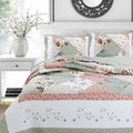 Cozy Line Home Floral Patchwork Cotton Reversible Queen Quilt Set, Blue, 3-Piece - image 1