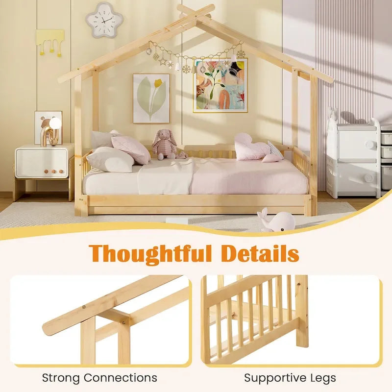 Gymax Twin to King Wooden House Bed Daybed with Safety Rails & Customizable Design - image 22
