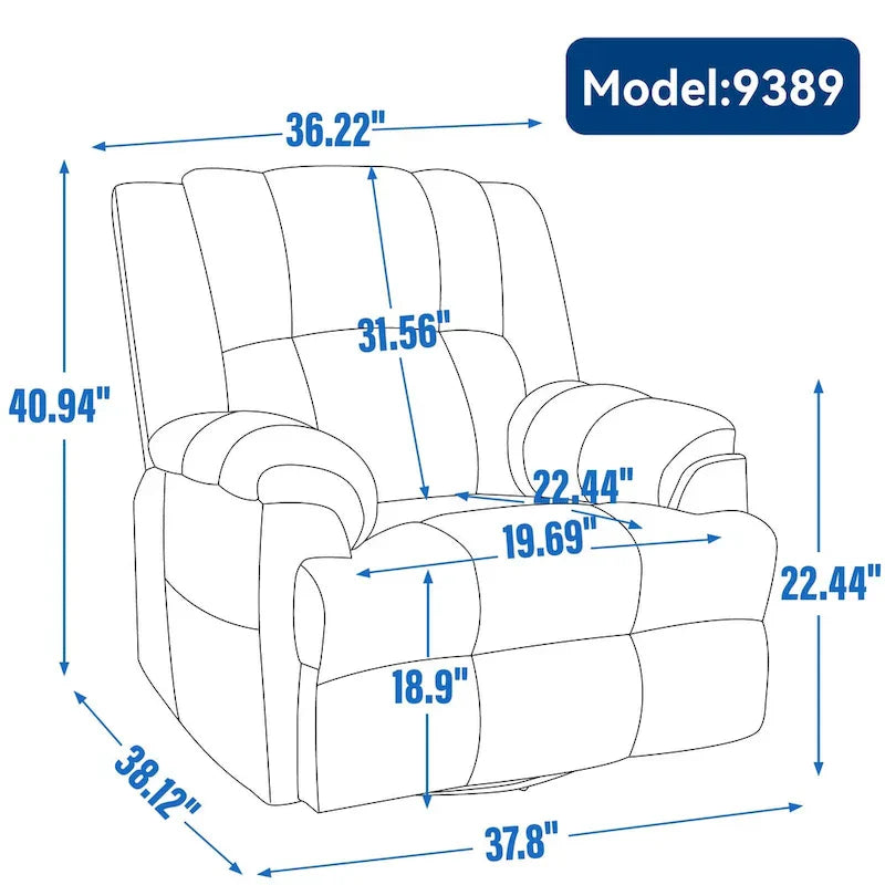 Extra-Large Swivel Rocker Recliner with Footrest and Pockets - Manual Operation - image 18