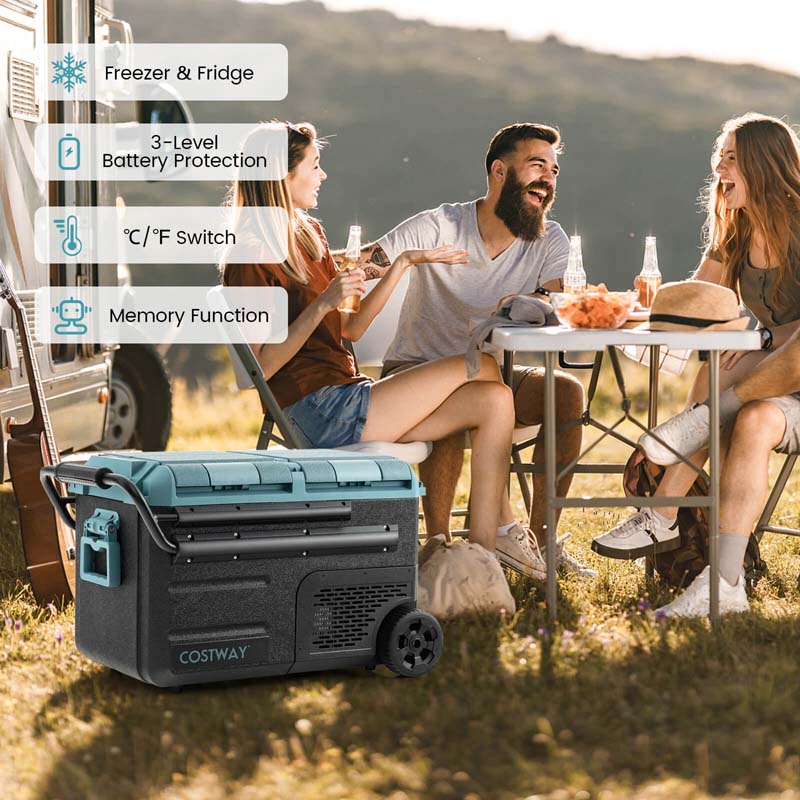 40-Quart Dual-zone Car Refrigerator with Wheels, 12V/24V DC & 100-240V AC Portable Car Fridge Cooler Freezer - image 6