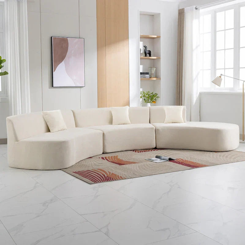 136-Inch Elegant Curved Chenille Sectional Sofa with Three Throw Pillows for Living Room - image 22