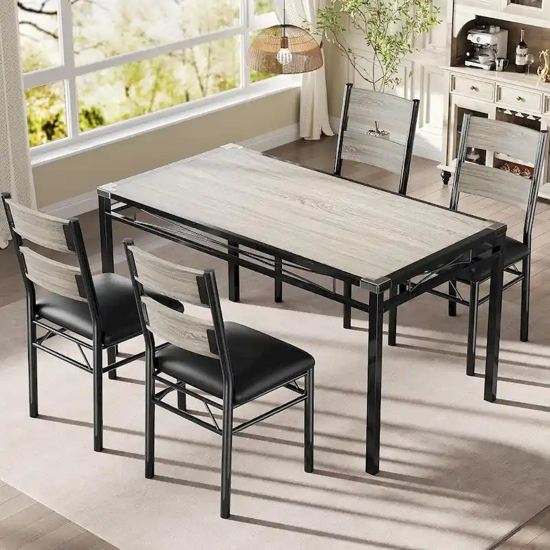 Wooden Dining Table Set with Upholstered Chairs for Kitchen - image 9