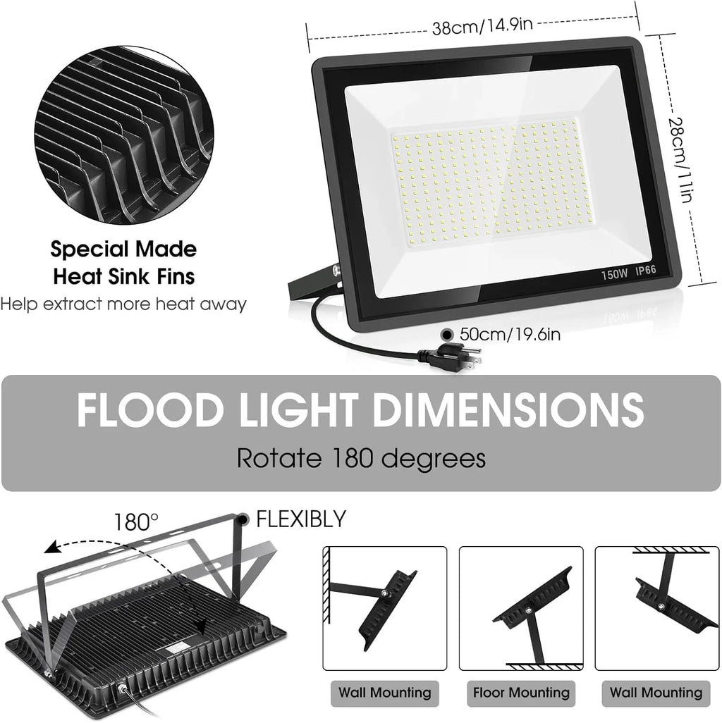 3 Pack 200W LED Flood Light,Super Bright Exterior Security Lights With Plug,IP66 Waterproof Outdoor Flood Light, 22800lm 5000