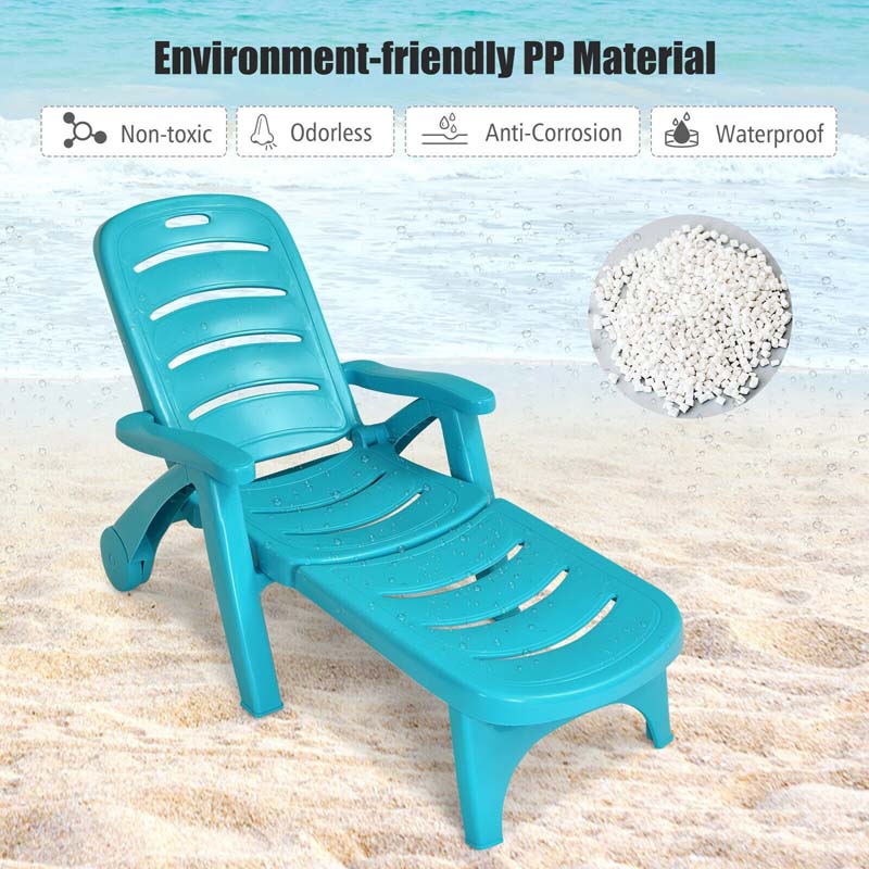 Rolling Folding Plastic Pool Lounge Chair With Armrests 5 Position Outdoor Sun Lounger Patio Deck Chair Beach Chair - Comfort
