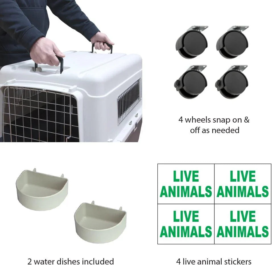 Designs Plastic Kennels Rolling Plastic Airline Approved Wire Door Travel Dog Crate, XXX-Large, Gray - image 32