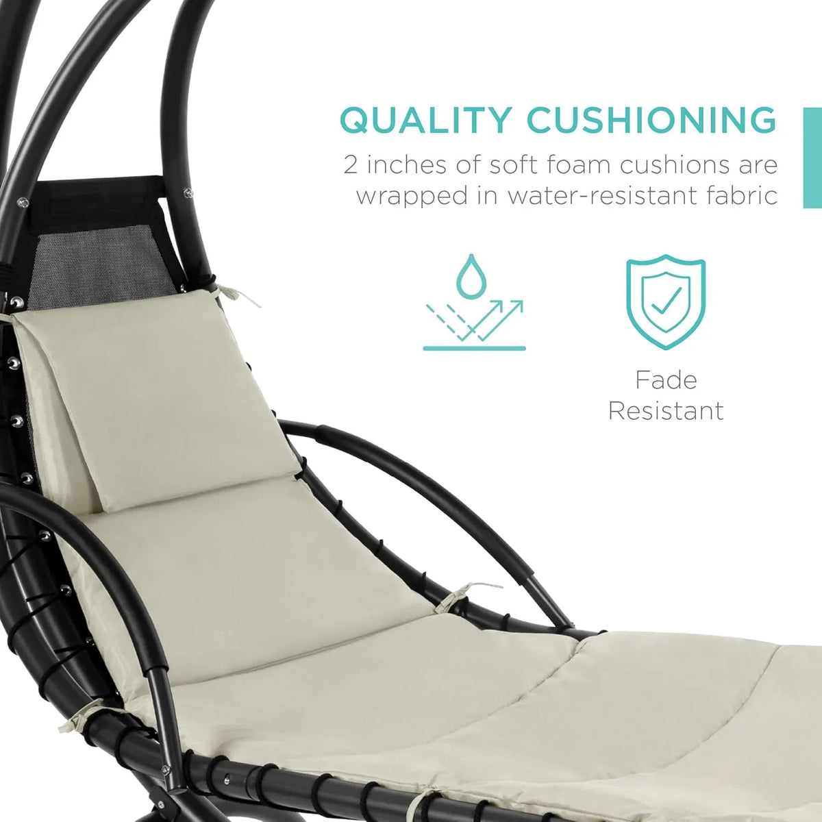 Best Choice Products Outdoor Hanging Curved Steel Chaise Lounge Chair Swing w/Built-in Pillow and Removable Canopy - Charcoal