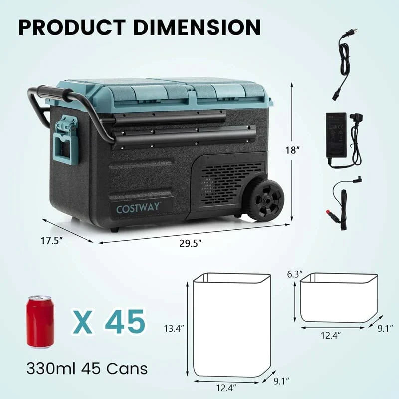 40-Quart Dual-zone Car Refrigerator with Wheels, 12V/24V DC & 100-240V AC Portable Car Fridge Cooler Freezer - image 11