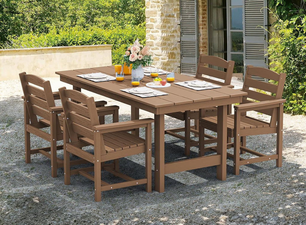 SERWALL 7-Piece Patio Table Set, Outdoor HDPE Dining Furniture with Umbrella Hole, All Weather Table and Chairs for Lawn, Garden, Poolside, Aruba - image 59