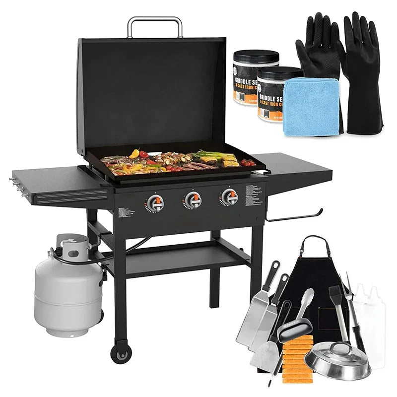 Griddle 2080 with Hood XL Griddle Original 3-Burner Outdoor Flat Top Grill,Griddle Accessories, Seasoning, and Wholesalehome 
