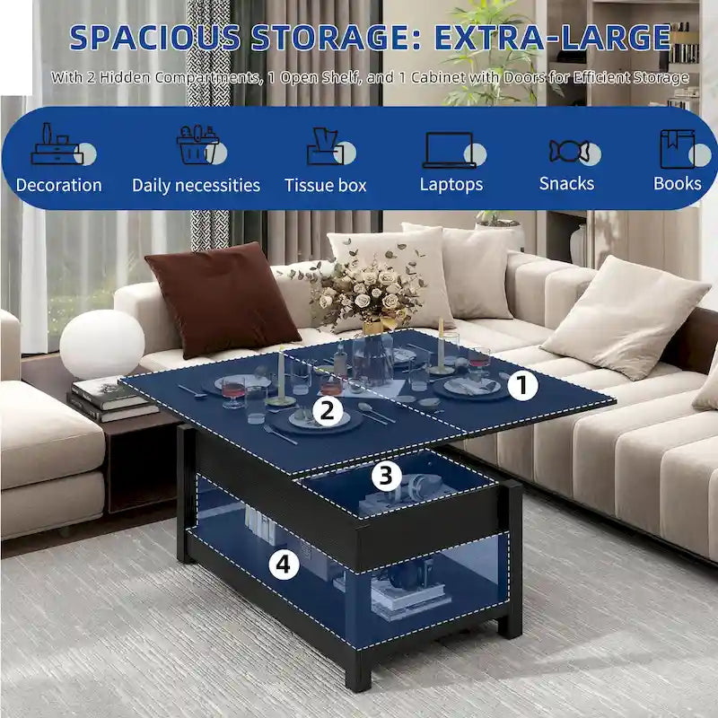 Moasis Farmhouse Lift-Top Coffee Table with Expandable Surface, Hidden Storage, and Shelf for Living Room - image 11