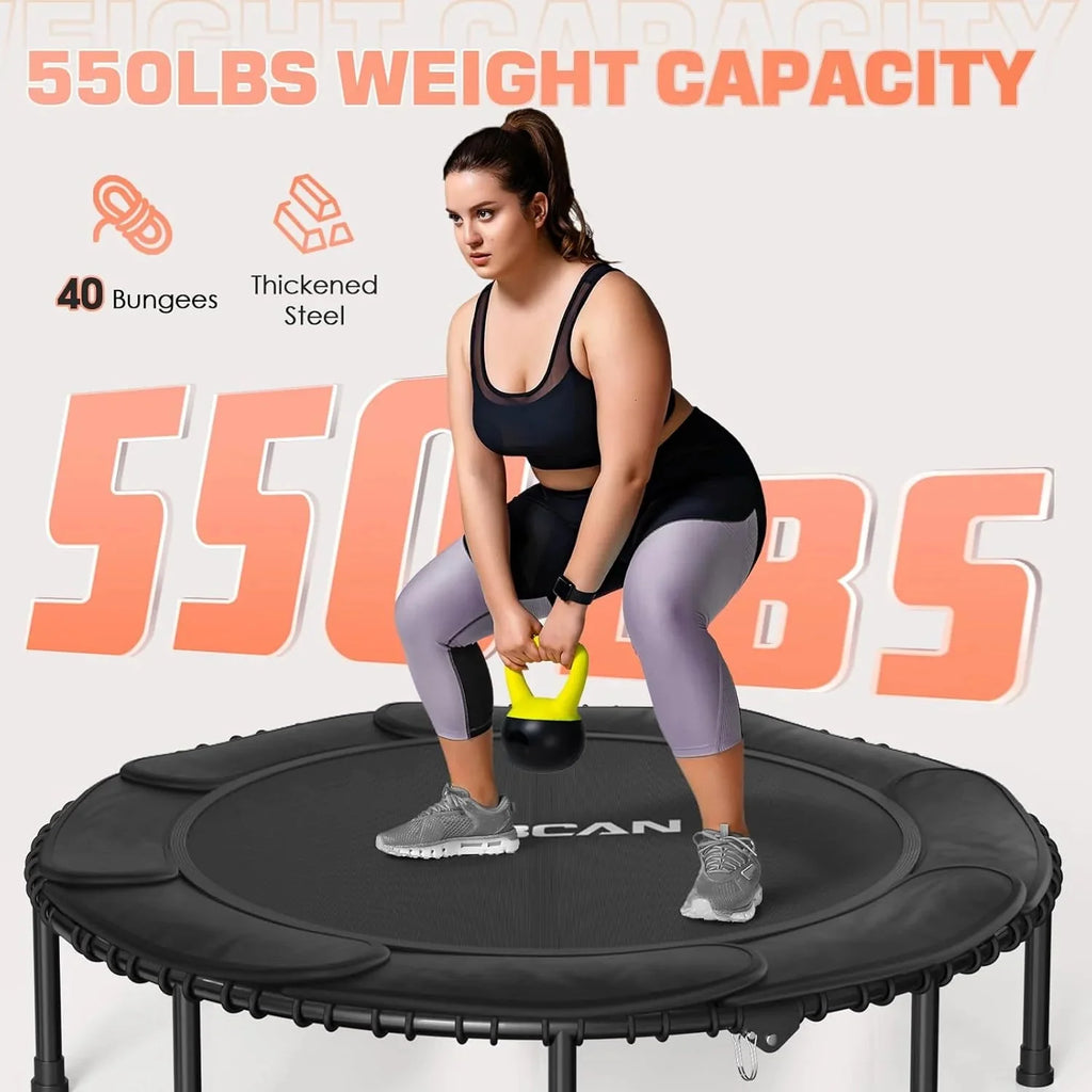 BCAN 450/550 LBS Foldable Mini Trampoline, 40"/48" Fitness Trampoline with Bungees, U Shape Adjustable Foam Handle, Stable & Quiet Exercise Rebounder for Adults Indoor/Outdoor Workout - image 41
