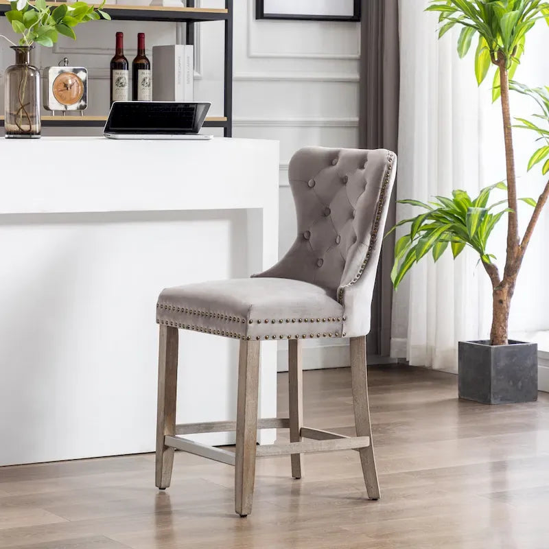 Carter 24-Inch Wingback Tufted Counter Stool with Antique Grey Legs and Nailhead Trim - image 18