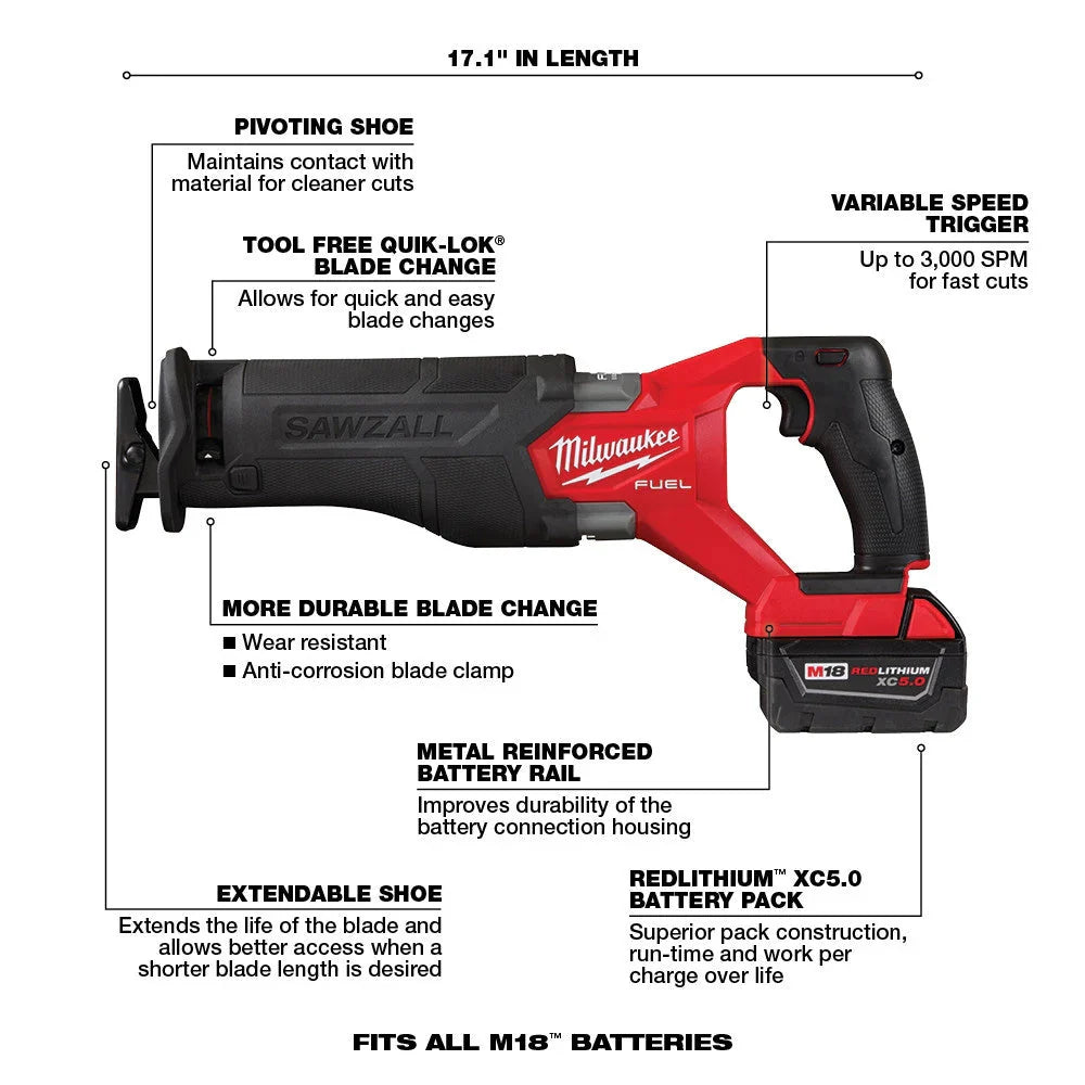 FUEL Lithium-Ion Brushless Cordless 7 Tool Combo Kit 5.0 Ah 18V M18 - image 6