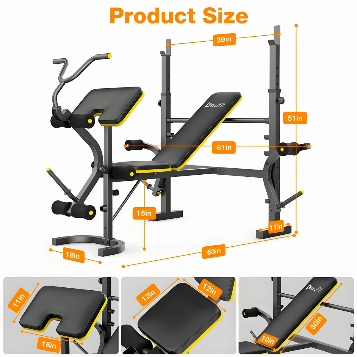 Weight Bench, Blacksmith 1100 lb 6 - in - 1 Workout Bench Press with Squat Rack Leg Developer Preacher Curl Butterfly Arms, Gym Exercise Equipment for Full Body Home Gym - image 9