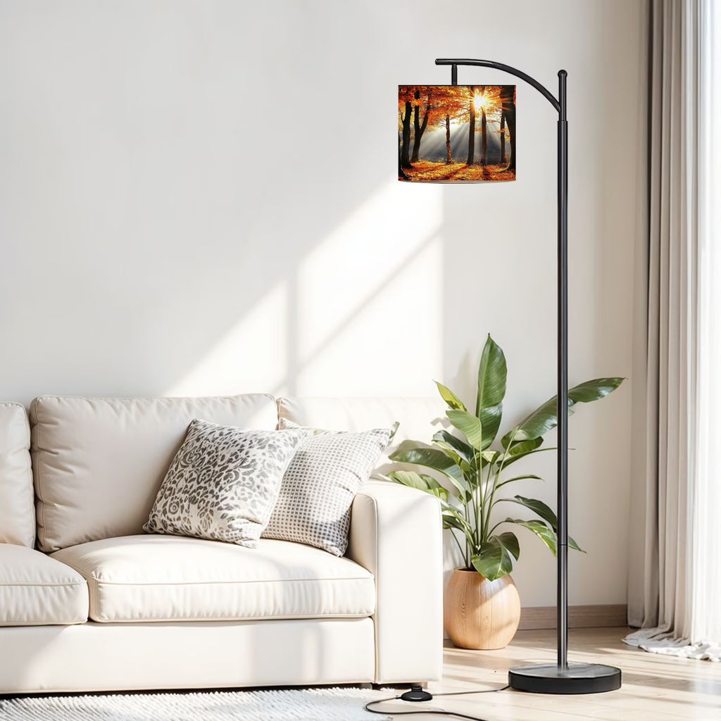 Arc Floor Lamp, 3 Color Temperatures Modern Floor Lamps Fall Autumn Maple Tree Forest Adjustable Tall Standing Reading Lamp with Linen Texture Shade - image 12