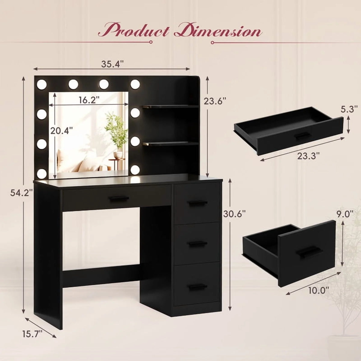 Lacoo Vanity Desk with Mirror and LED Lights, Makeup Vanity with 7 Drawers & 4 Shelves, Vanity Table with Power Outlet for Bedroom Dressing Room, White - image 30