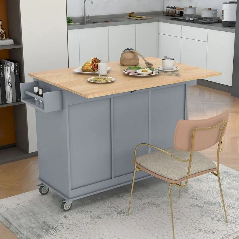Mobile Kitchen Island on Wheels with Drop Leaf and Solid Wood Top - image 33