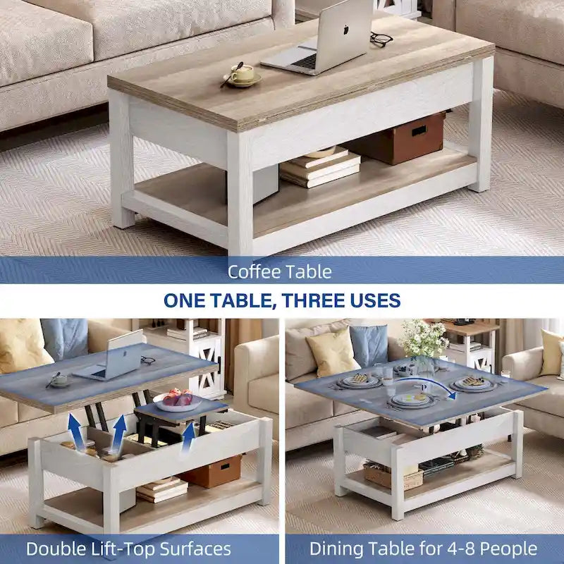 Moasis Farmhouse Lift-Top Coffee Table with Expandable Surface, Hidden Storage, and Shelf for Living Room - image 7