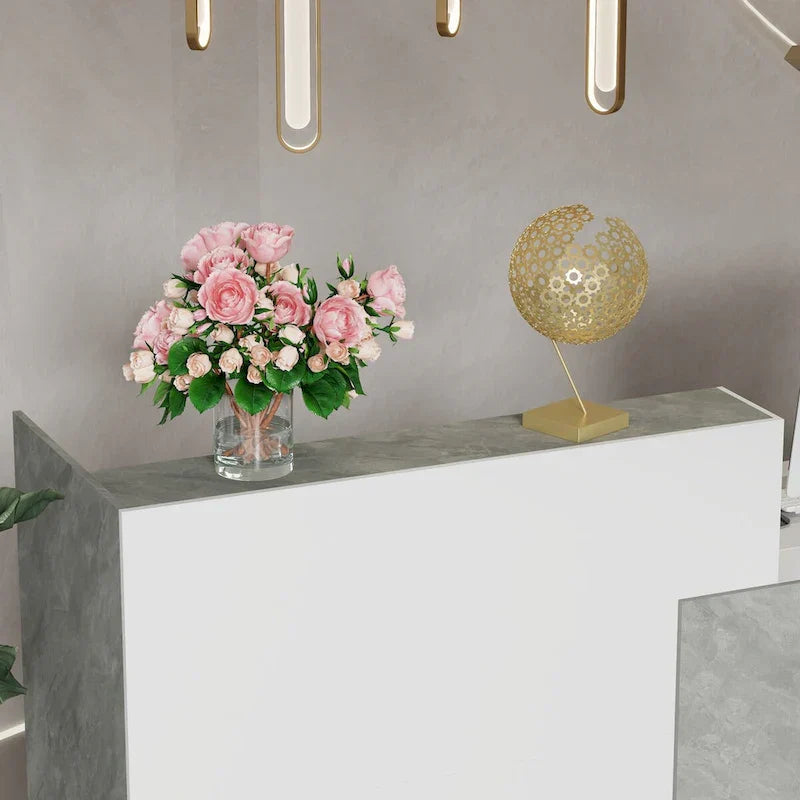 White Reception Desk with Computer Surface and Four Shelves - image 7